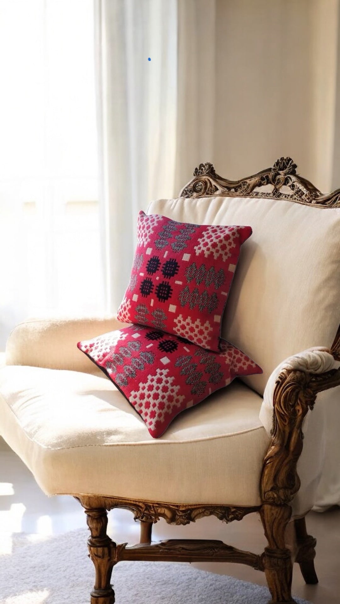 A Rich Red Welsh 🏴 Beauty: Handmade Woven Tapestry Blanket Pattern Cushions NEW!