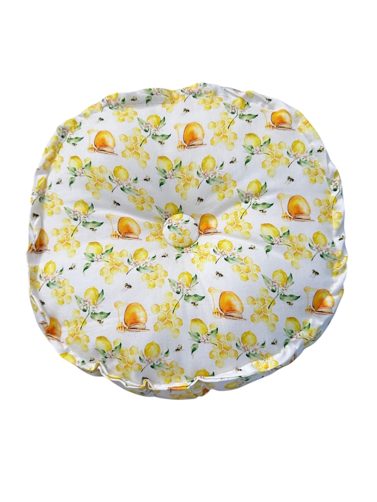 Cottage Style Round Filled Cushion Handmade Honey & Lemon Button-Chair/Stool Pad Comfy & Quirky NEW!