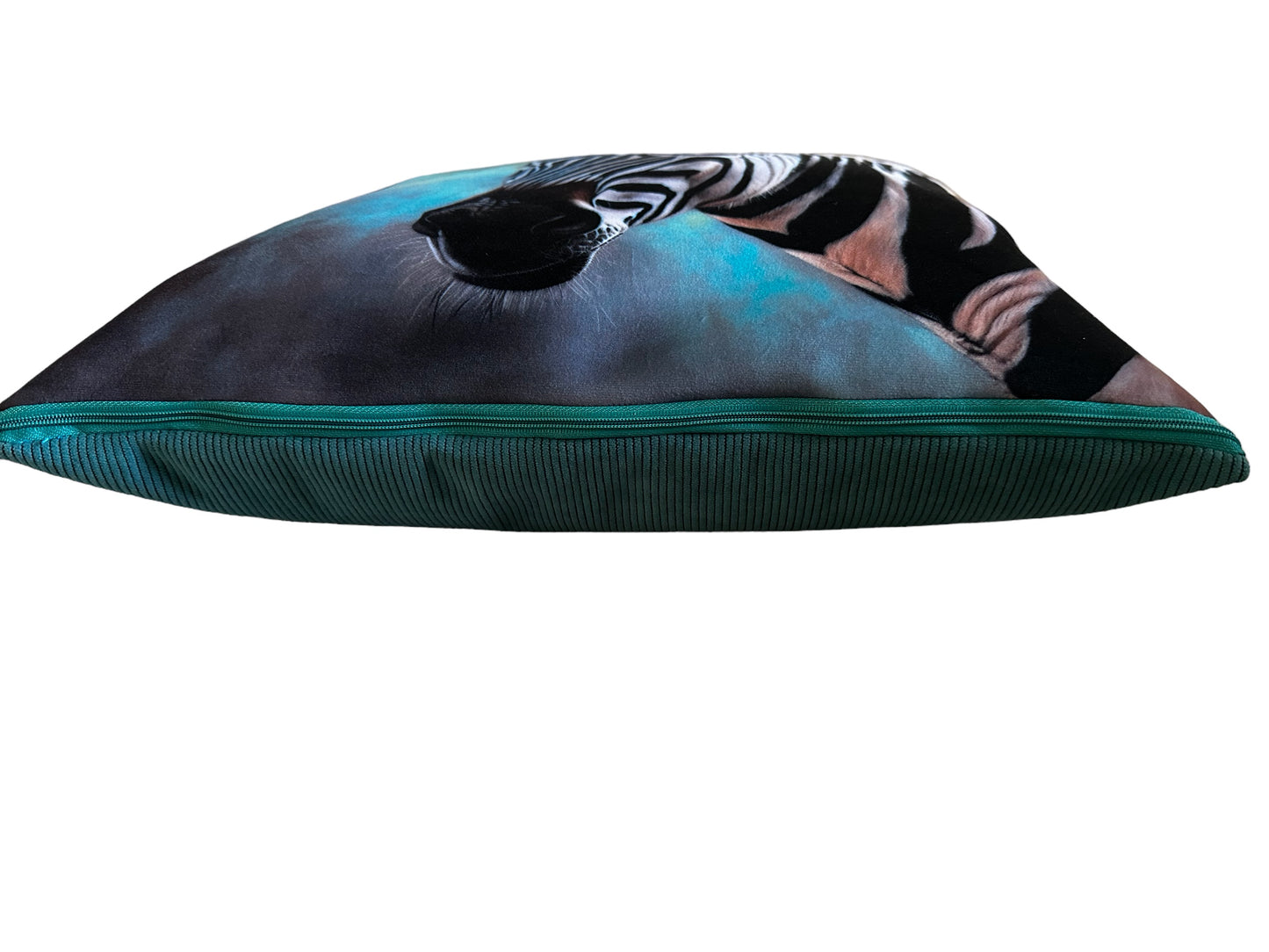 Soft Upholstery Velvet Handmade Reversible Cushion, The Zebra with Reverse Corduroy in Rich Teal