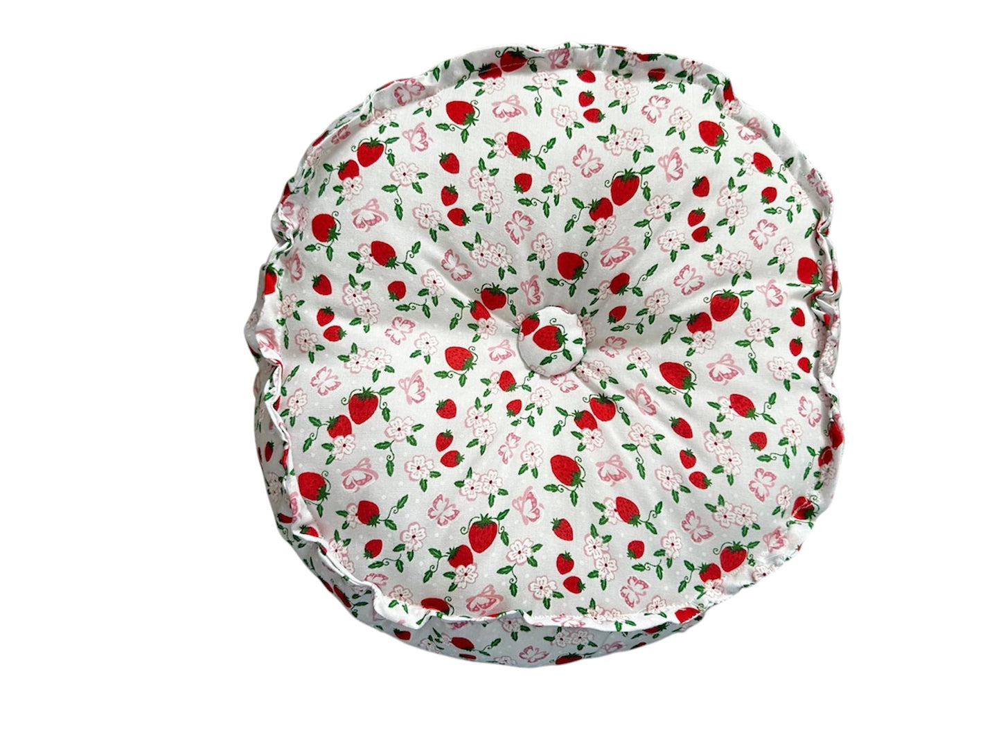 Cottage Style Round Filled Cushion Handmade Summer Strawberries Button-Chair/Stool Pad Comfy & Quirky NEW!