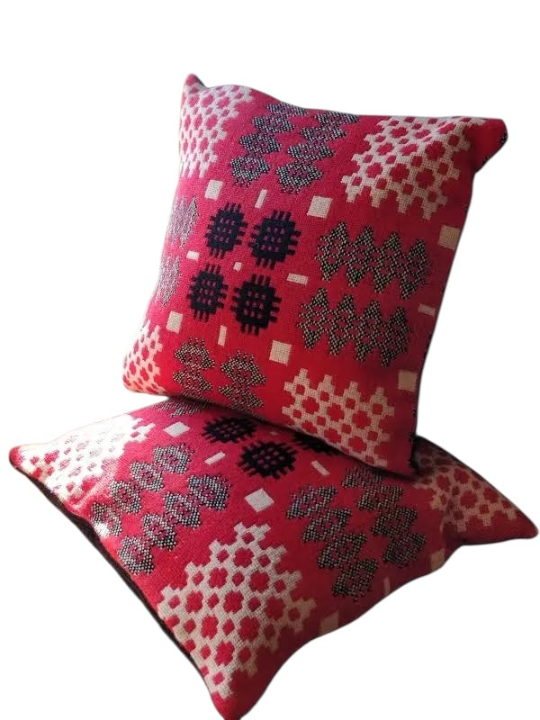 A Rich Red Welsh 🏴 Beauty: Handmade Woven Tapestry Blanket Pattern Cushions NEW!