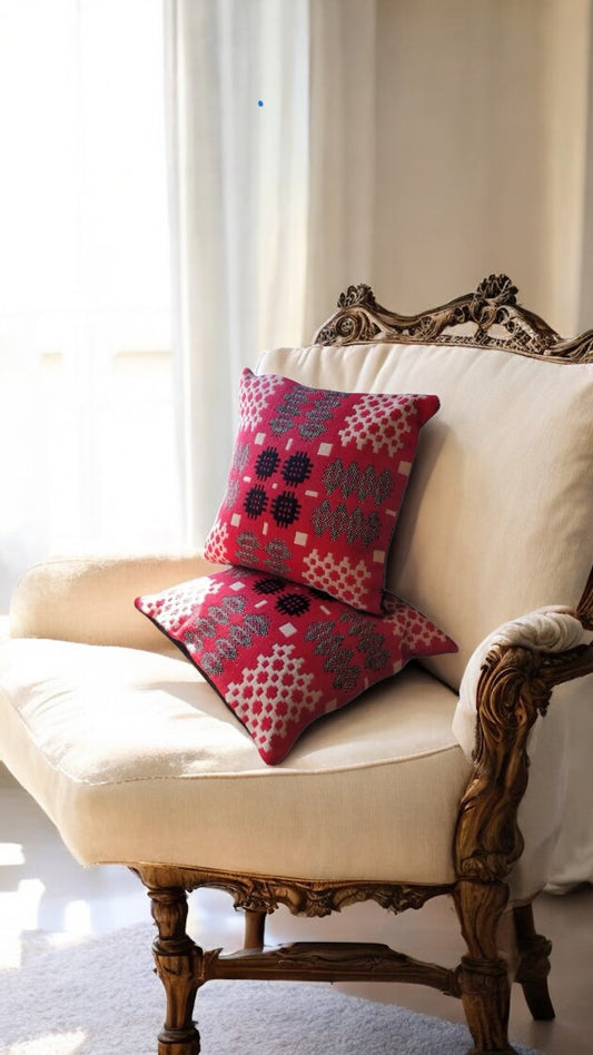 A Rich Red Welsh 🏴󠁧󠁢󠁷󠁬󠁳󠁿 Beauty: Handmade Woven Tapestry Blanket Pattern Cushions NEW!