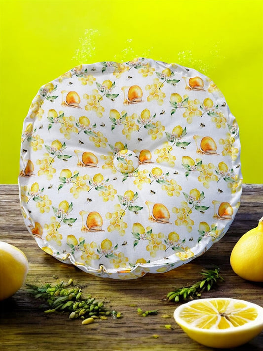 Cottage Style Round Filled Cushion Handmade Honey & Lemon Button-Chair/Stool Pad  Comfy & Quirky NEW!
