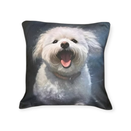 Bichon Frise Love: Handmade Cotton Drill Cushion Smaller Size