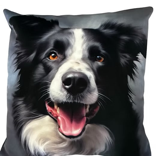 Soft Upholstery Velvet Handmade Reversible Cushion The Collie Dog with Corduroy in Rich Charcoal Grey